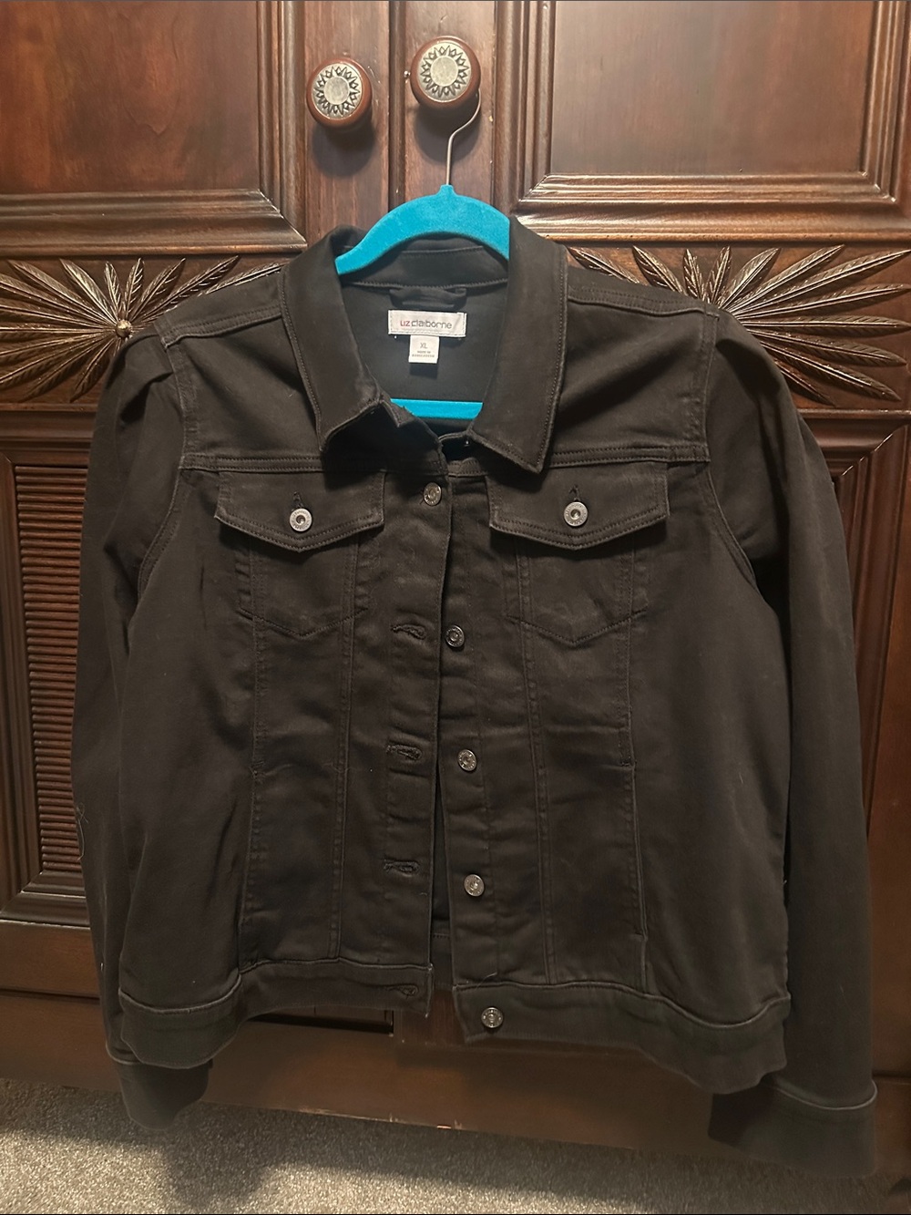 Liz Claiborne Black Denim Jean Jacket with Button Front